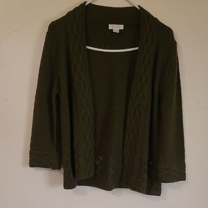 Christopher & Banks Dark Green Open Front Cardigan
